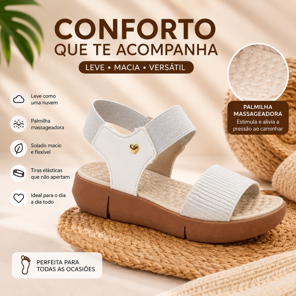 Sandália Feminina Ortopédica Massageadora Solado Antiderrapante Premium Para Esporao E Fascite