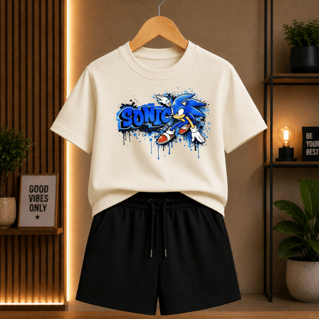 Conjunto Infantil Camiseta e Bermuda estampadas Sonic Estiloso Basico 2 ao 16 Envio imediato