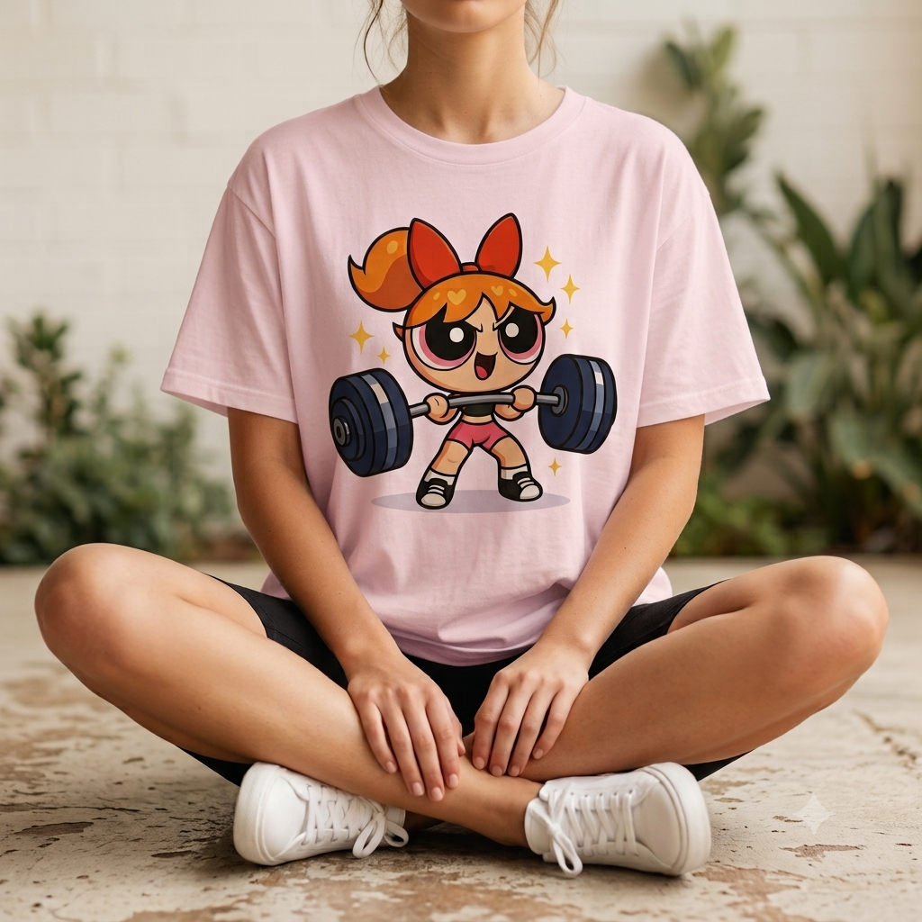 Camiseta Feminina Academia Fitness Personagem Fofa Musculação Algodão Premium ⭐