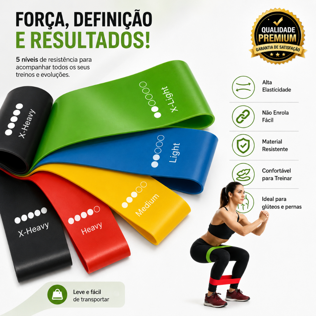 Kit 5 Faixas Elásticas de Resistência para Treino em Casa, Fitness, Glúteos e Pernas, Exercícios Musculares com Diferent