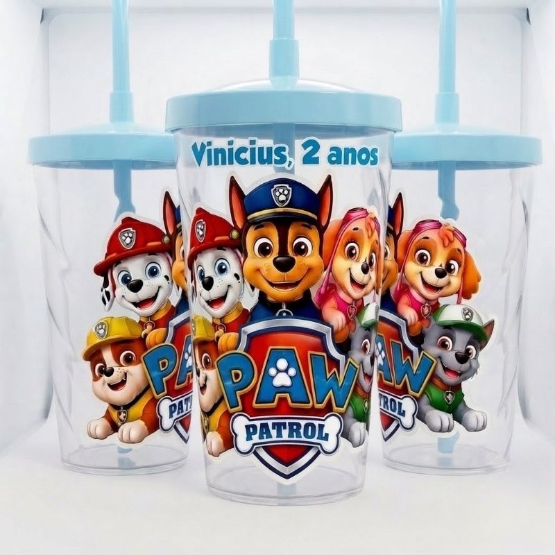 Copo Twister Personalizado 500ml com Tampa e Canudo - Lembrancinha de Aniversário Festa Infantil / Vários Temas