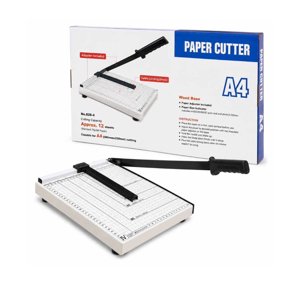 Guilhotina Cortadora De Papel Corta Até 12 Folhas A4, B5, A5, B6 E B7 Com Ajuste Pressão Com Travamento E Guia De Corte