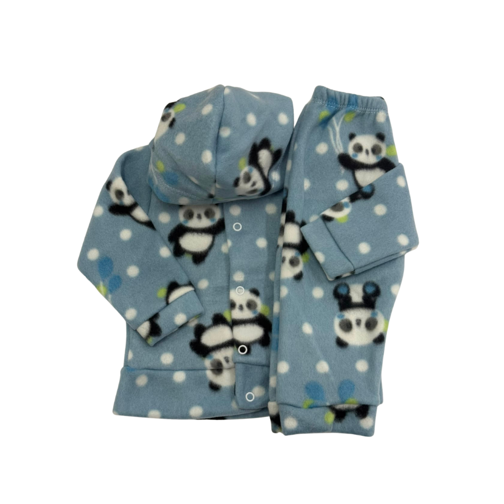 Conjunto Infantil Soft com Capuz Panda Unissex Quentinho Tamanhos P, M e G