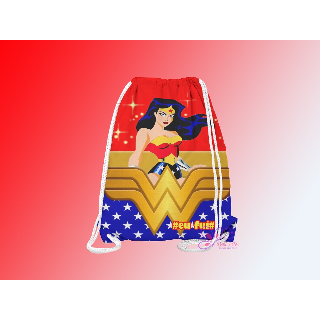 Mochilinha Saco Personalizado Mulher Maravilha Festa Aniversário Lembrancinha Saquinho Infantil