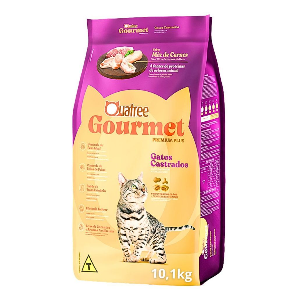 Ração Quatree Gourmet Gatos Castrados Mix de Carnes - 10,1Kg