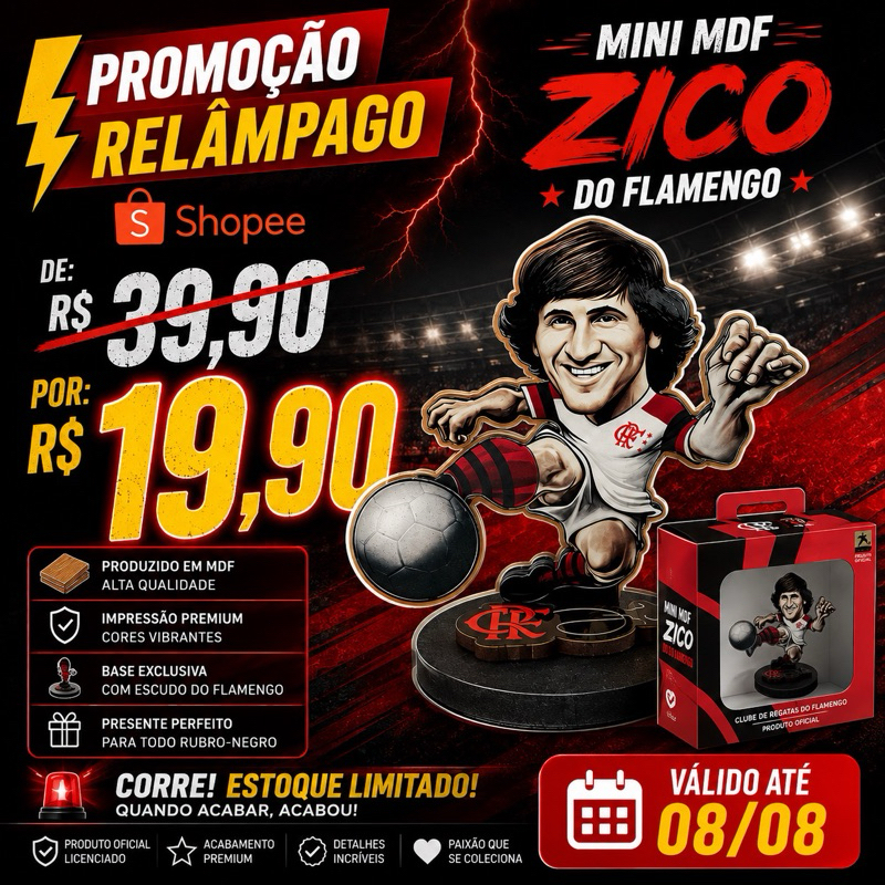Totem Zico Flamengo MDF Licenciado Original Só Ídolos Pronta Entrega