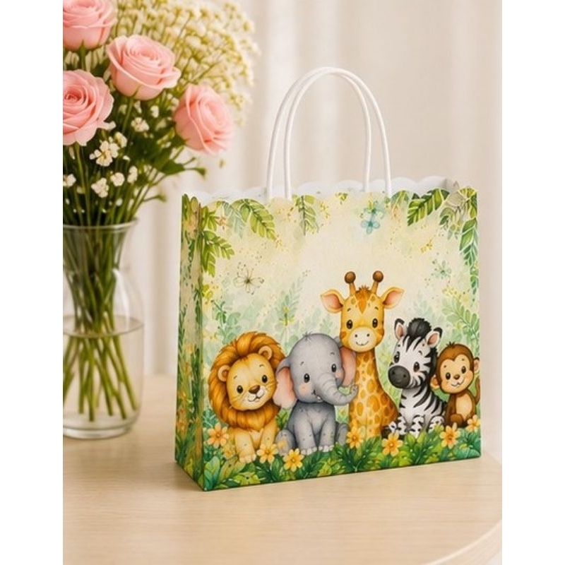 Kit 10 Sacolas Personalizadas Safari Aquarela | Lembrancinhas |[ Festa infantil | Pegue e Monte