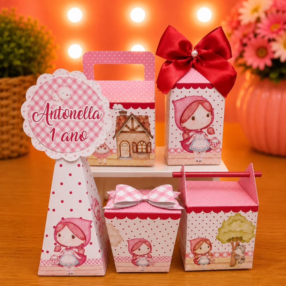 Kit Festa Chapeuzinho Vermelho Personalizado | Caixinhas Personalizadas Pegue e Monte | Lembrancinha Aniversário Infanti
