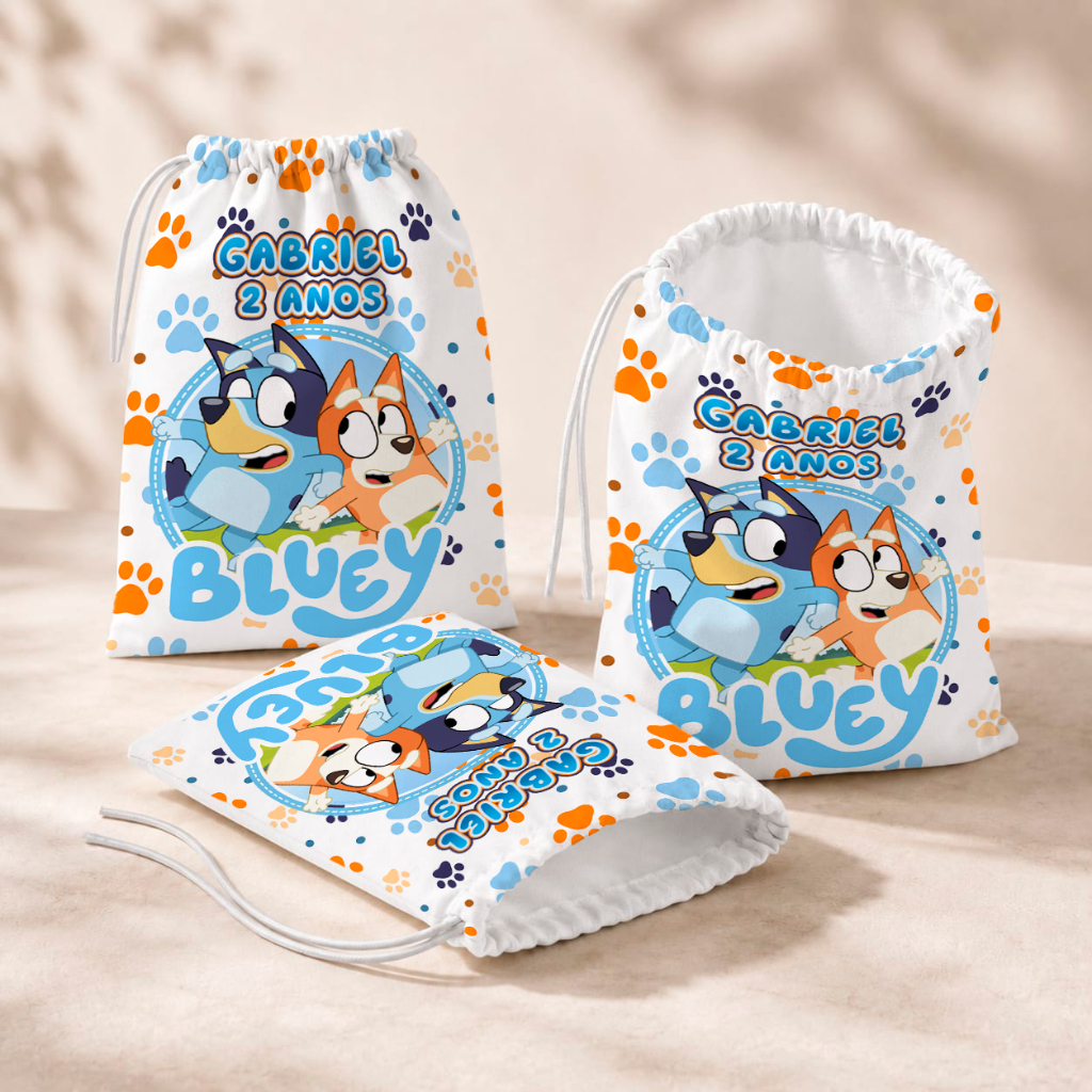 20 Sacolinhas Personalizada Festa Infantil 18x26 Aniversário Lembrancinha Bluey e Pingo M1