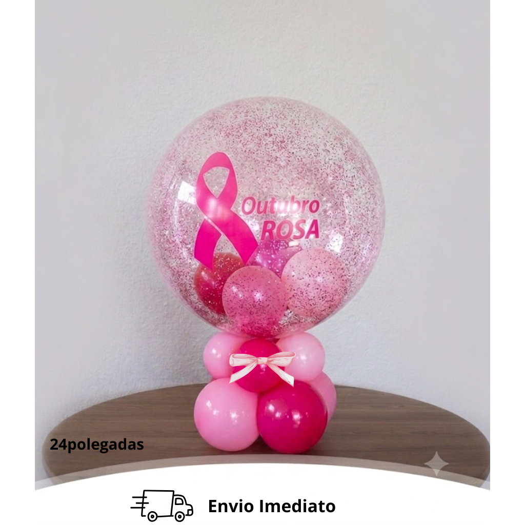 Balões Outubro Rosa bubble outubro rosa e coração outubro rosa