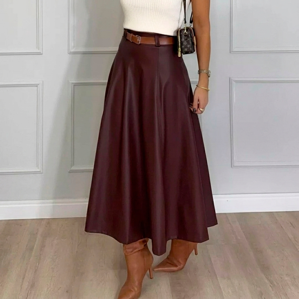 Saia De Courino Feminino Gode Longa Cintura Alta 333