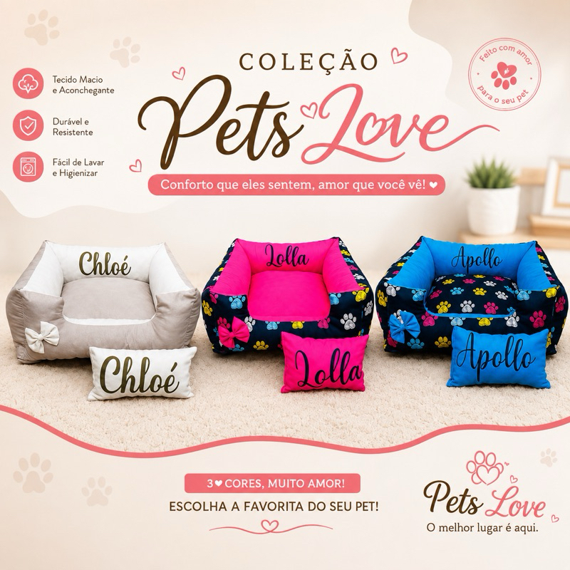 Cama Pet Personalizado com nome e travesseiro Caminha Pet Casinha Pet