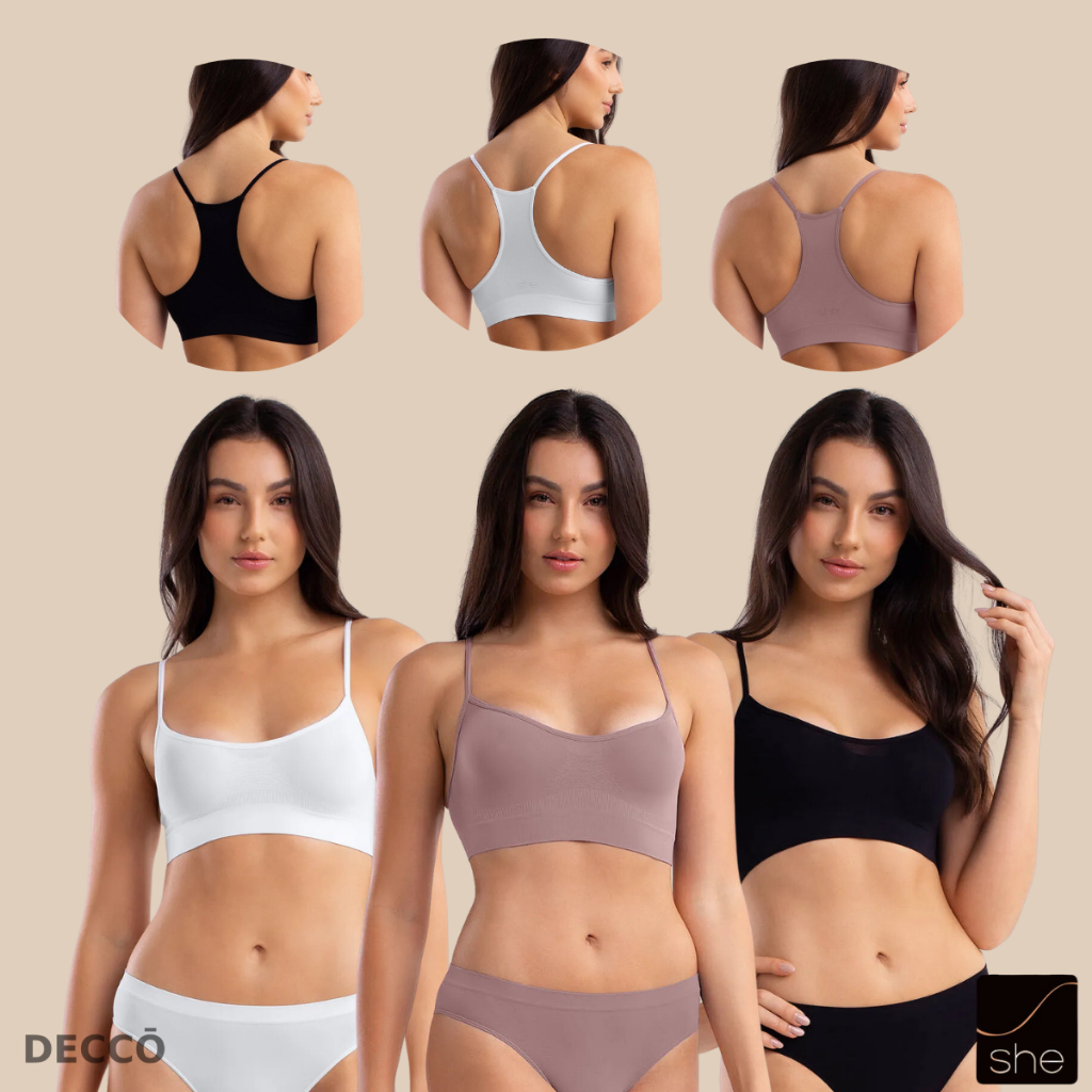 Kit 3 Top Fitness Sport Nadador SHE Em Microfibra Sem Costura Sem Bojo Para Exer