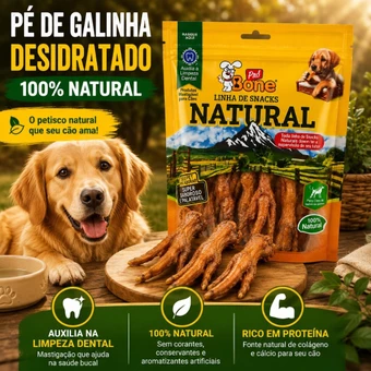 Pé de Galinha Desidratado Petisco Natural Cachorro 3 Unidades Rico Colágeno Proteína Limpeza Dental