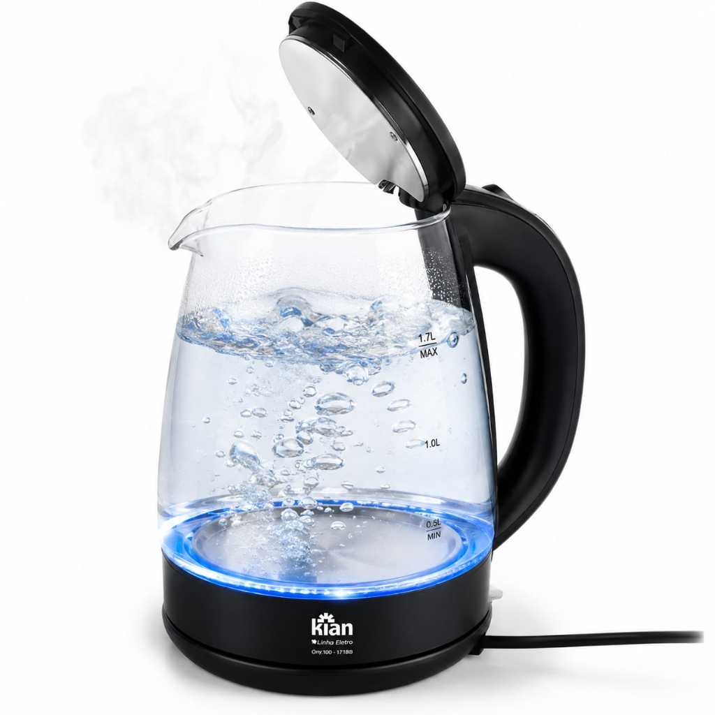 Chaleira Elétrica de Vidro 1,7L Kian Com Desligamento Automático Base Giratória 1500W