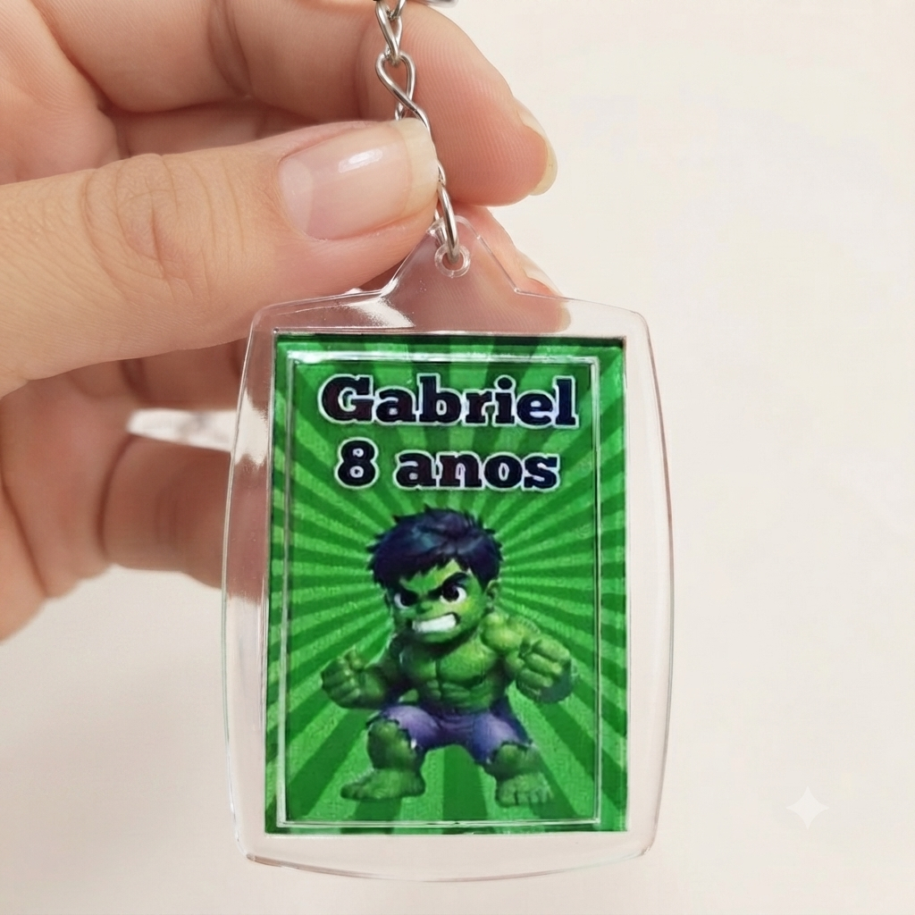 Chaveirinho de Acrílico Brilhante Hulk Personalizado, Lembrancinha, Aniversário, Mesversário