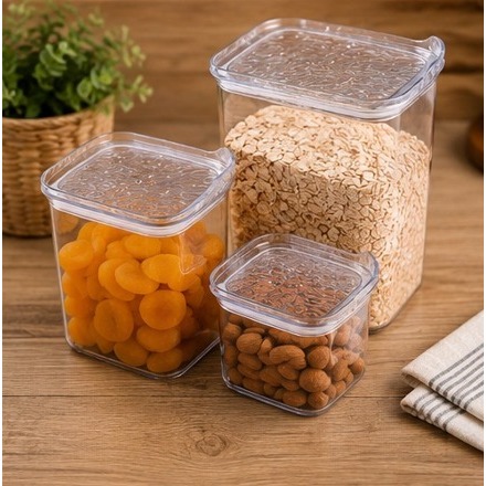 Kit 3 Potes Herméticos Retangulares 400ml 900ml 2000ml Tampa Hermética Organizador de Mantimentos Cozinha Transparente