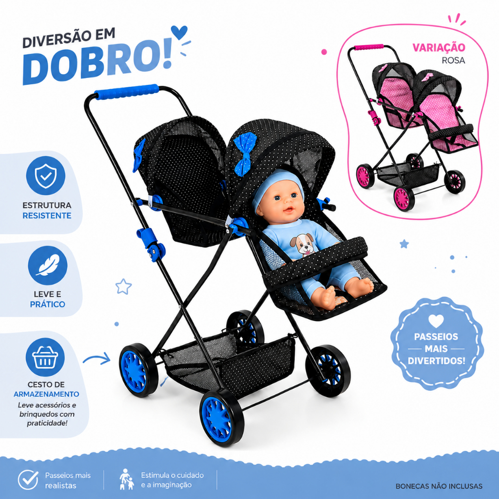 Carrinhos De Boneca Para Menina Menino Bonecas Reborn Veiculo Duplo Lançamento De Criança Brinquedos Infantil Carrinho