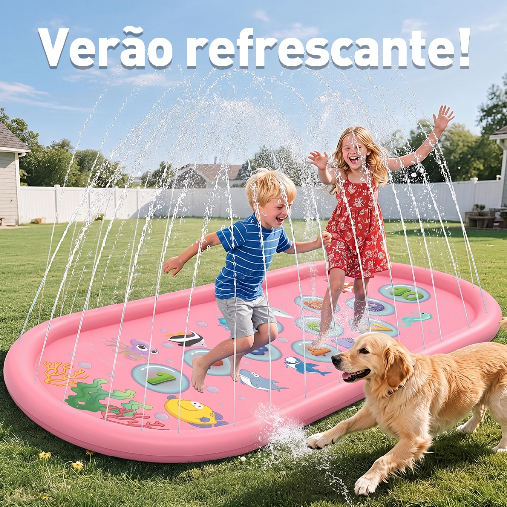 Piscina Sprinkler Infantil 250cm Antiderrapante Jato Ajustável Estampa Marinha Educativa