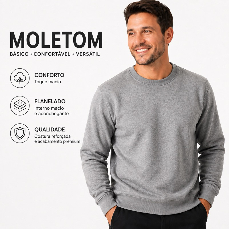 Moletom Gola Redonda Blusa De Frio Básico Careca Feminino Masculino Flanelado Liso Algodão