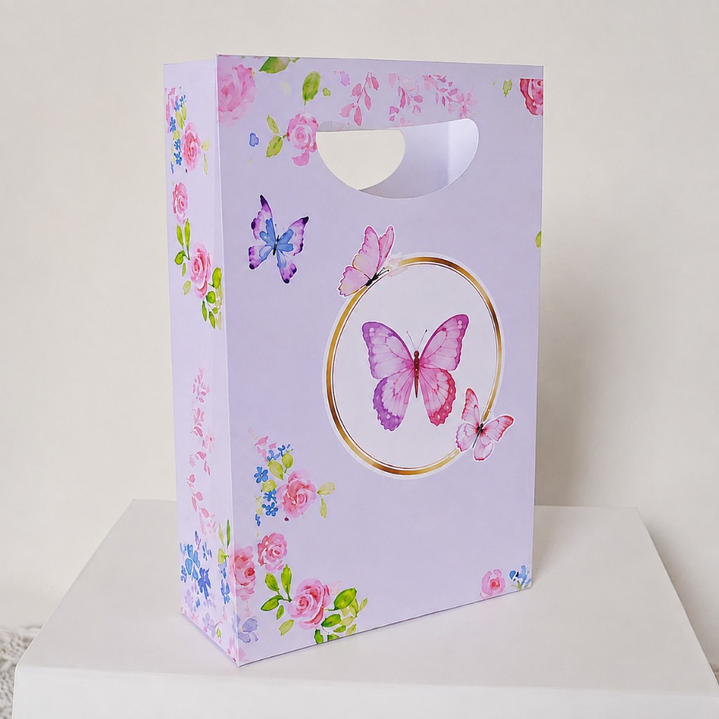 Kit Sacolinha Surpresa Festa Infantil Personalizada JARDIM DAS BORBOLETA LILAS Lembrancinhas Aniversário PEGUE E MONTE