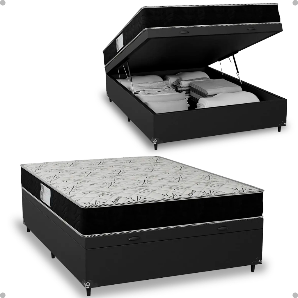 Cama Box Baú Viúva + Colchão D33 One Face - Couro Preto