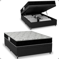 Cama Box Baú Viúva + Colchão D33 One Face - Couro Preto