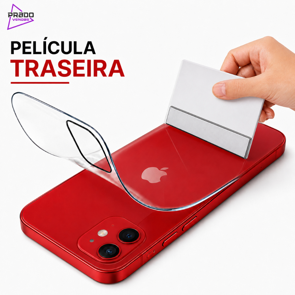 Película Cerâmica Traseira IPhone Gel Flexível 3D/9D IPhone 17 16 15 14 13 12 11 XR XS X 8 7 6 SE Pro Max Plus