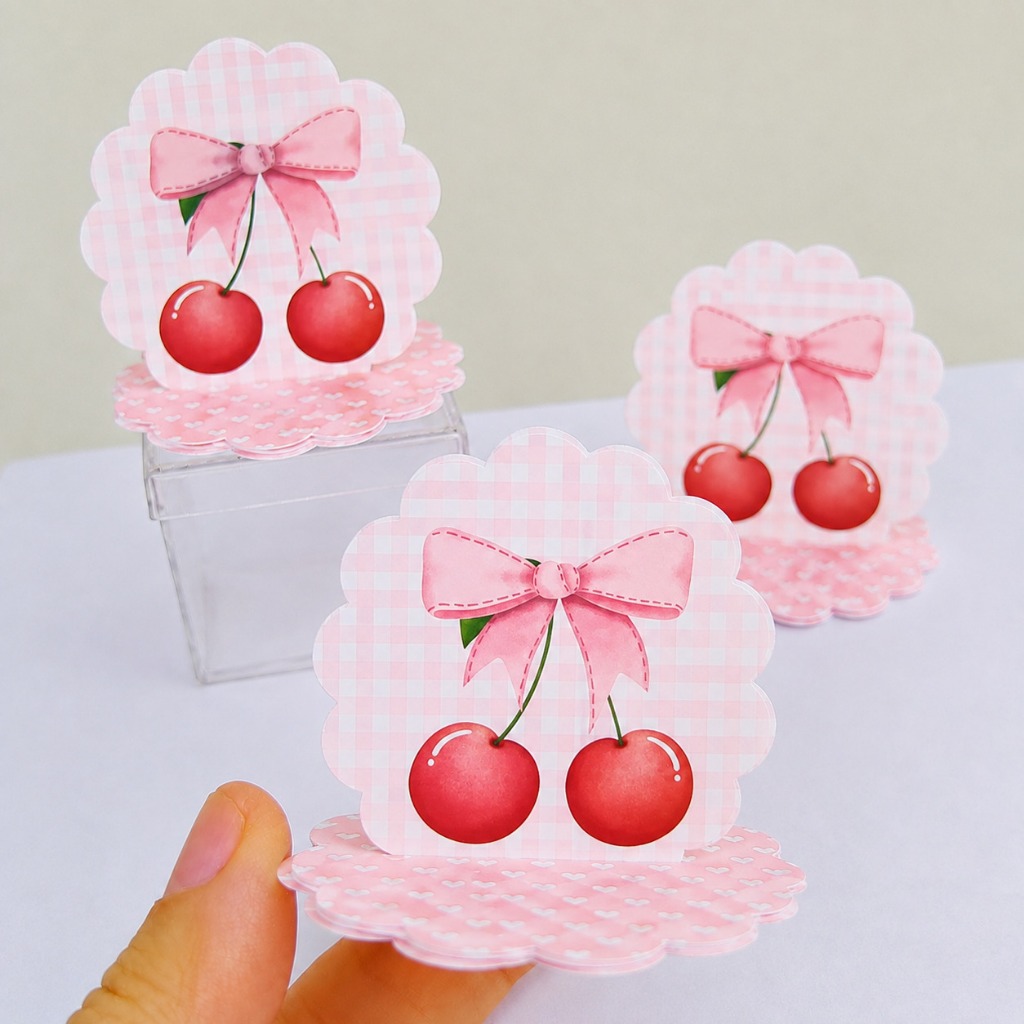 Kit Aplique 3D, 10, 20, 30 ou 40 und. Tag CEREJINHA Personalizada Lembrancinhas Festa infantil Aniversário