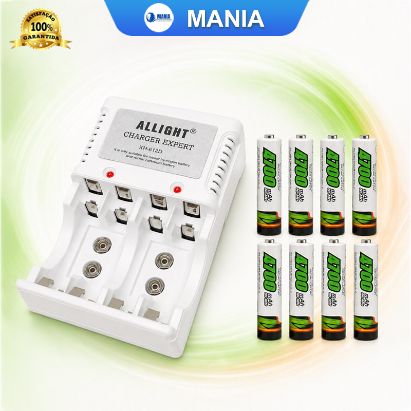 Kit Carregador de Pilhas AA AAA Bateria 9V Bivolt