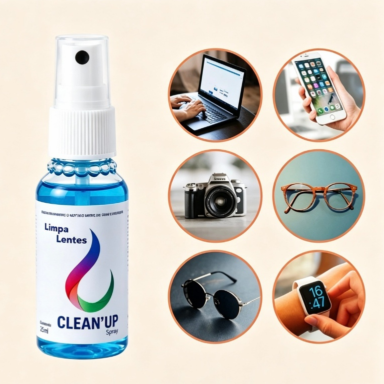 Spray Limpador de Lentes com Flanela Microfibra Premium, Telas e Vidros