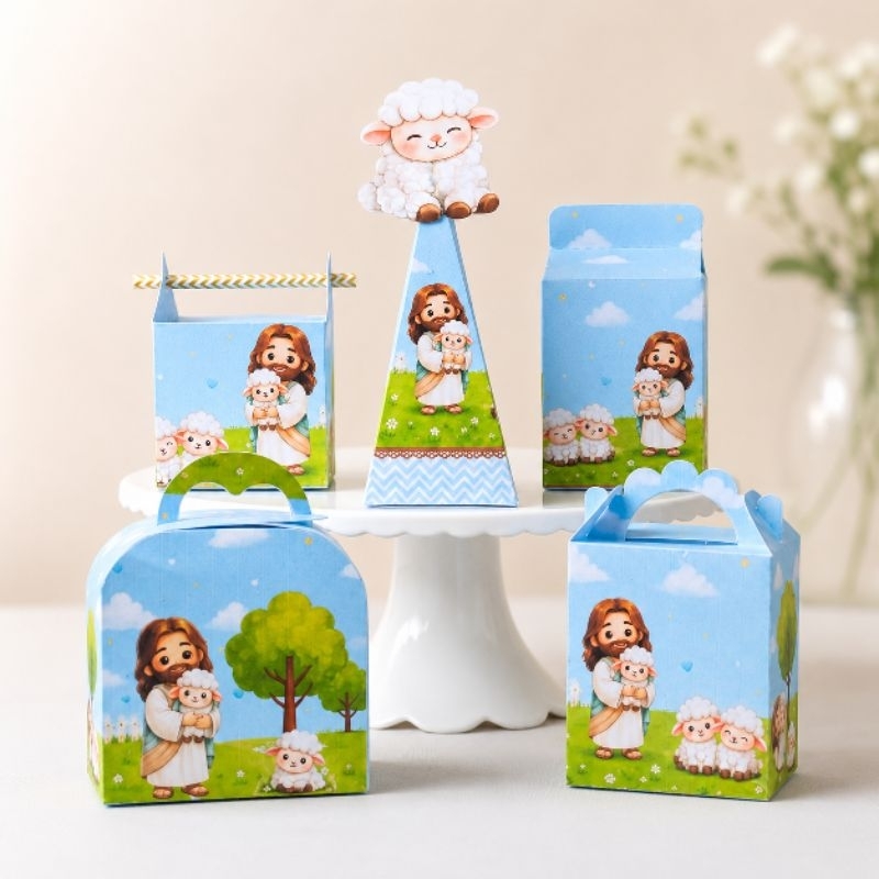 Kit Festa Infantil Ovelhinha de Jesus - Decoração Bom pastor- Caixinhas personalizadas- Lembrancinhas