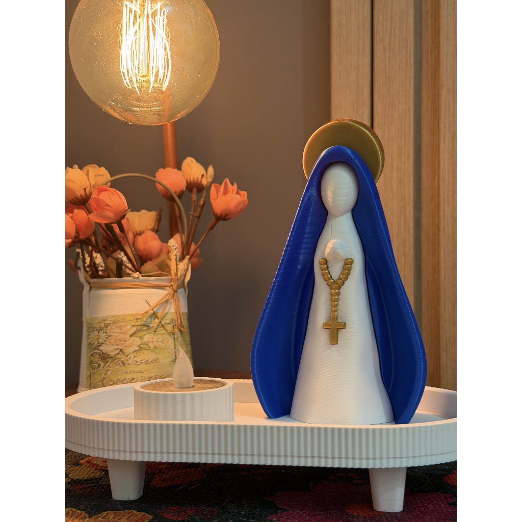 Nossa Senhora Aparecida 3D com Terço e Porta Vela | Imagem Religiosa Católica | Oratório Decoração Presente de Fé
