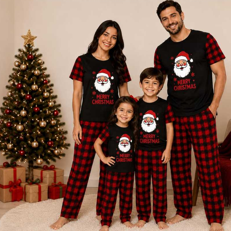 Monte seu Kit Pijama Natalino Família Xadrez Vermelho e Preto Pijama Natal adulto ( P ao GG) infantil 2 a 14 anos