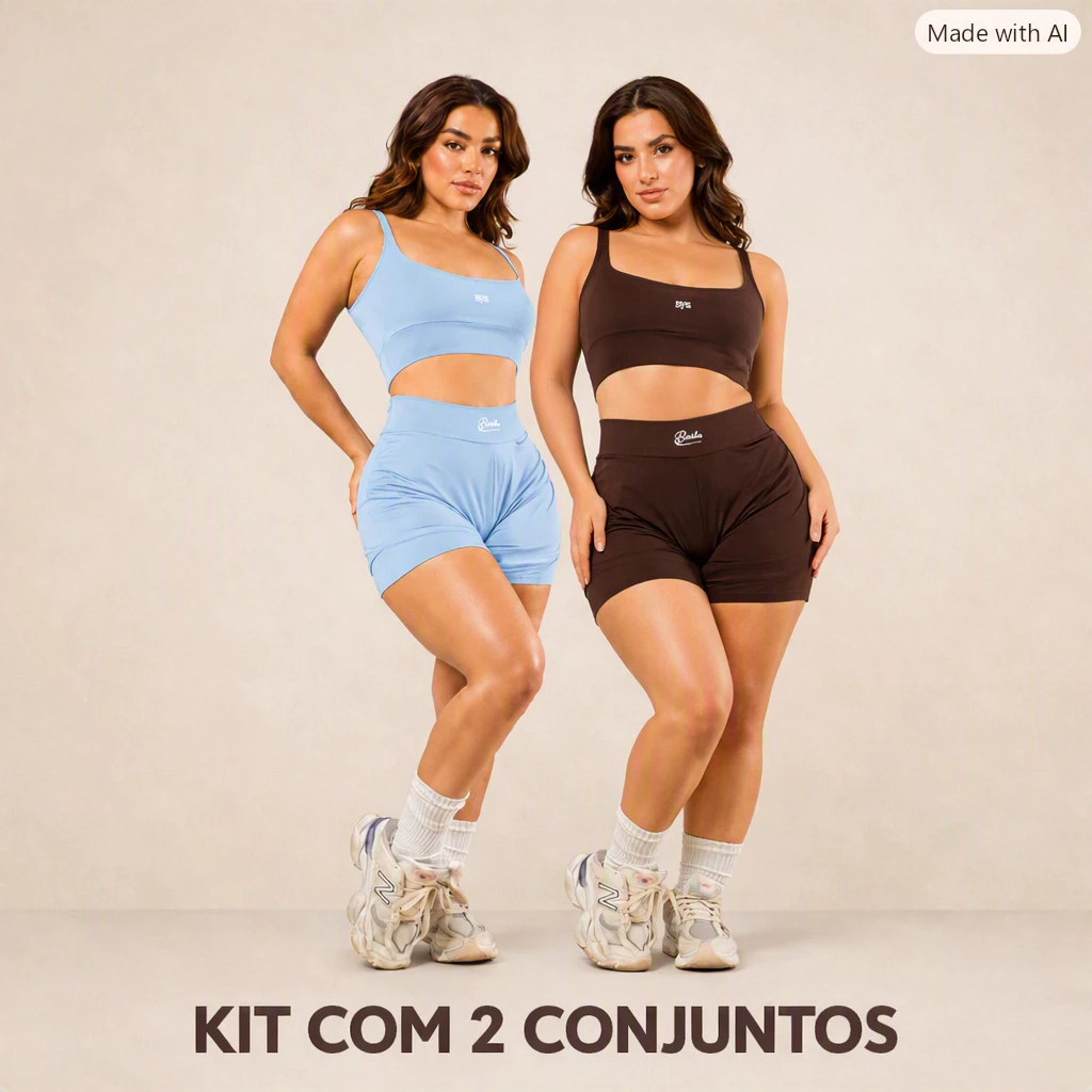 kir 2 Conjunto Fitness Feminino Short Duplo e Top Zero Transparência Suplex meia coxa Academia dry fit — imagem 1