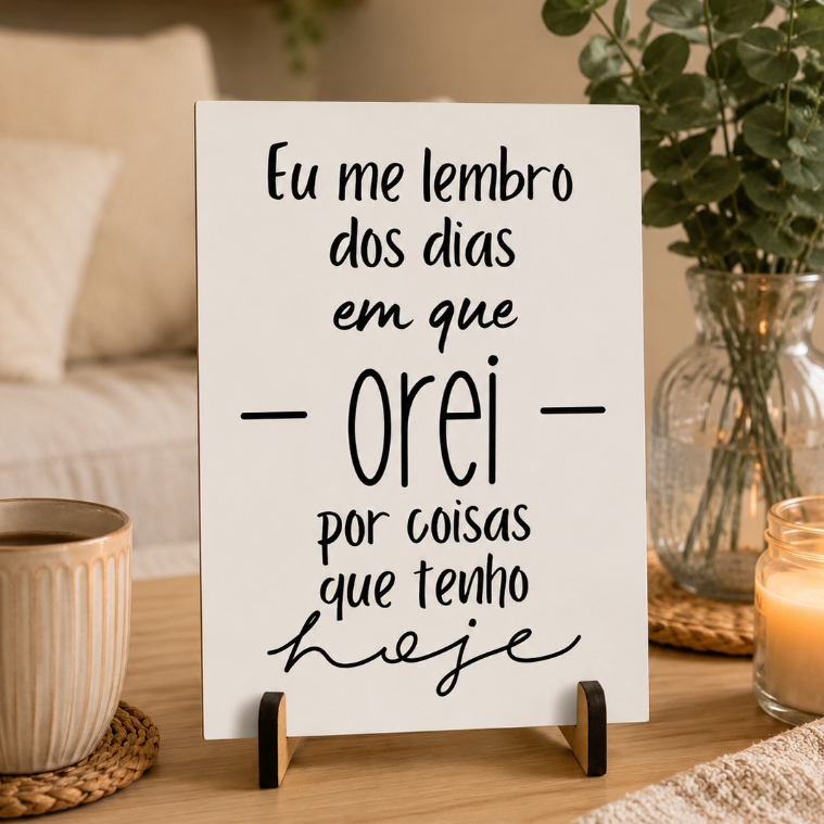 Placa Decorativa Gratidão Eu Me Lembro dos Dias em que Orei MDF 29x21cm com Suporte