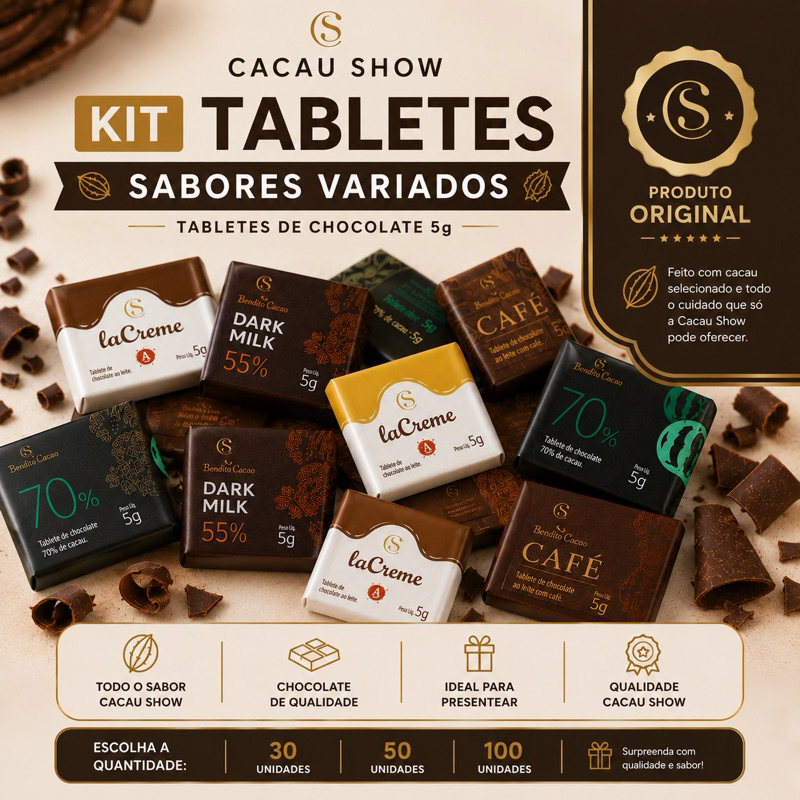 Tabletes Chocolate 5g Cacau Show.