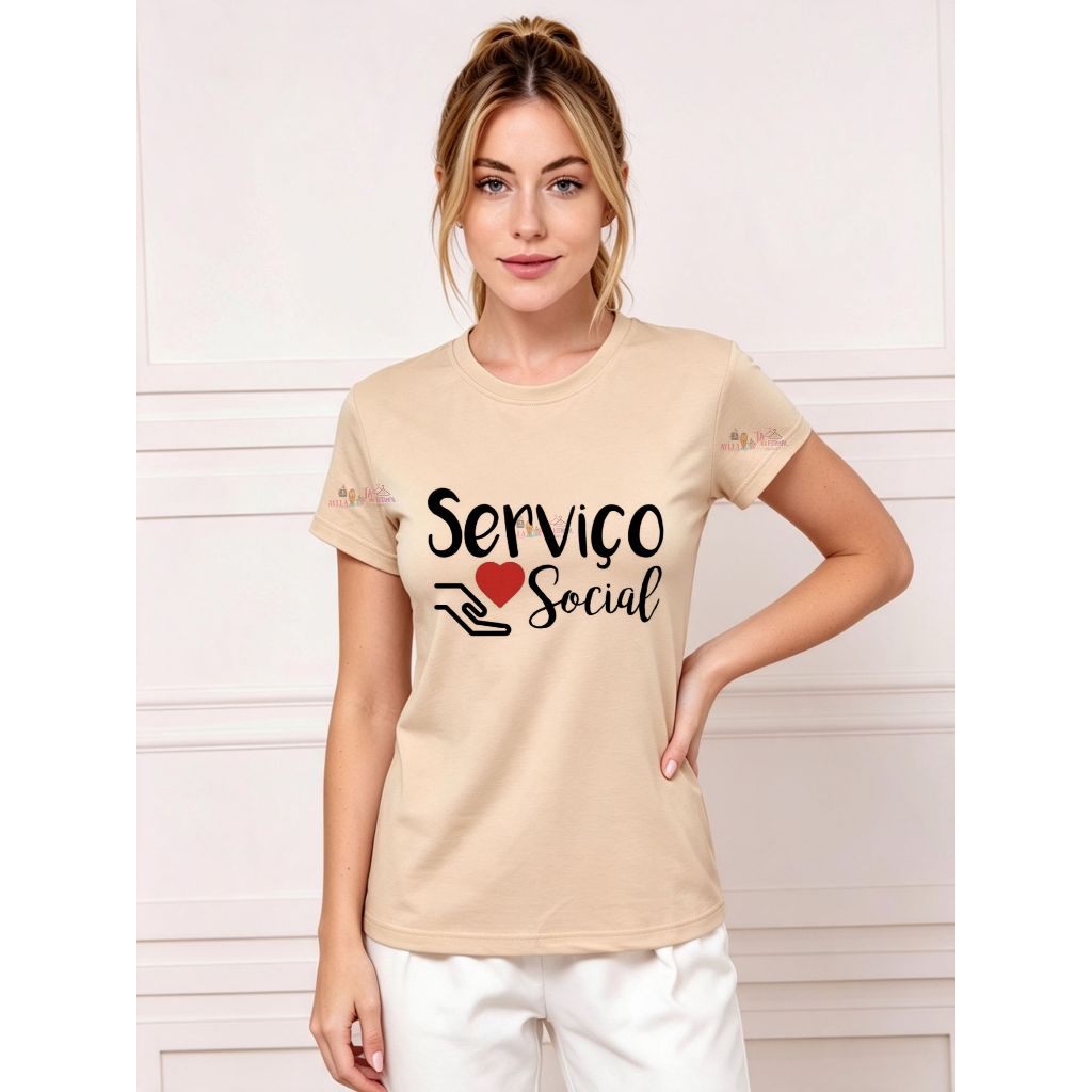 Tshirt BEGE Blusa feminina CRISTÃ,PROFISSÃO, SERVIÇO SOCIAL, FRASES CATOLICA ,PLUS SIZE, EVANGELICA