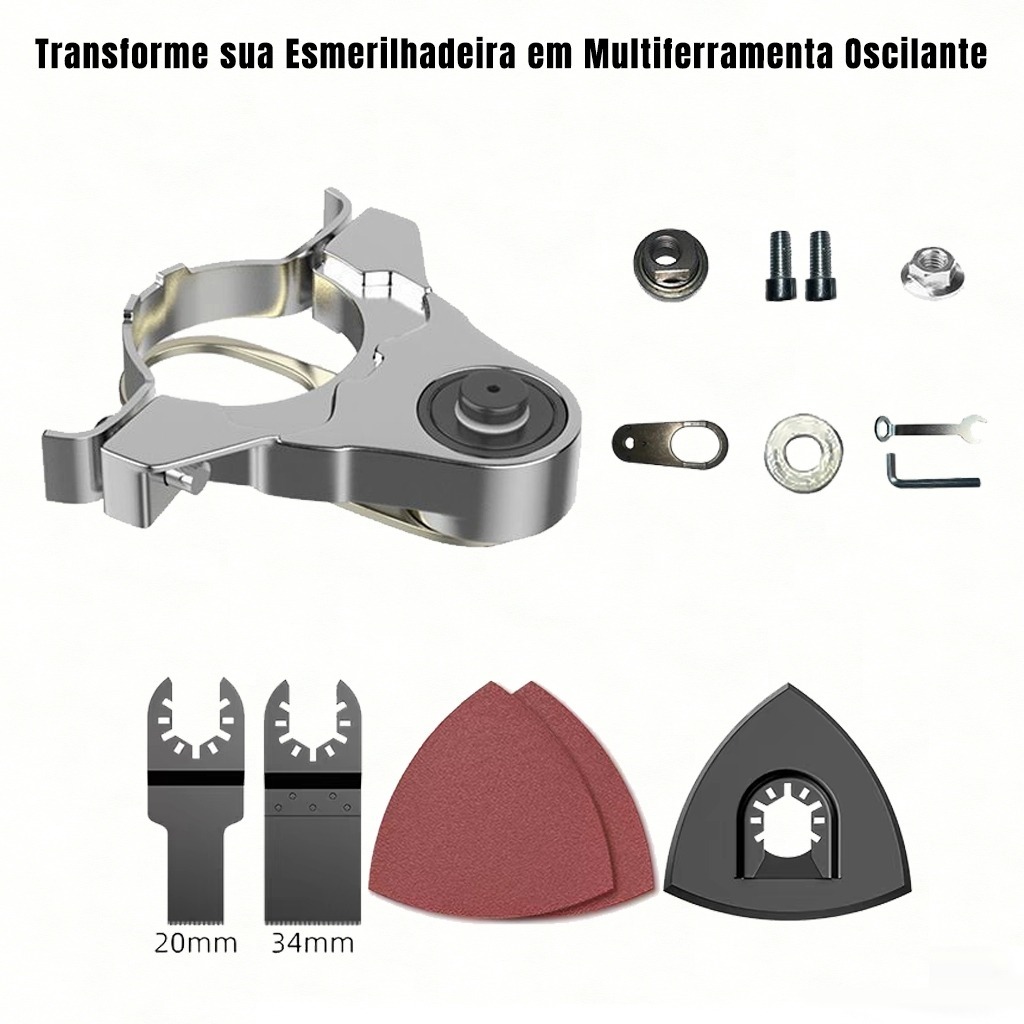 Kit Adaptador Completo para Esmerilhadeira Angular Multiferramenta com Lâminas e Lixas