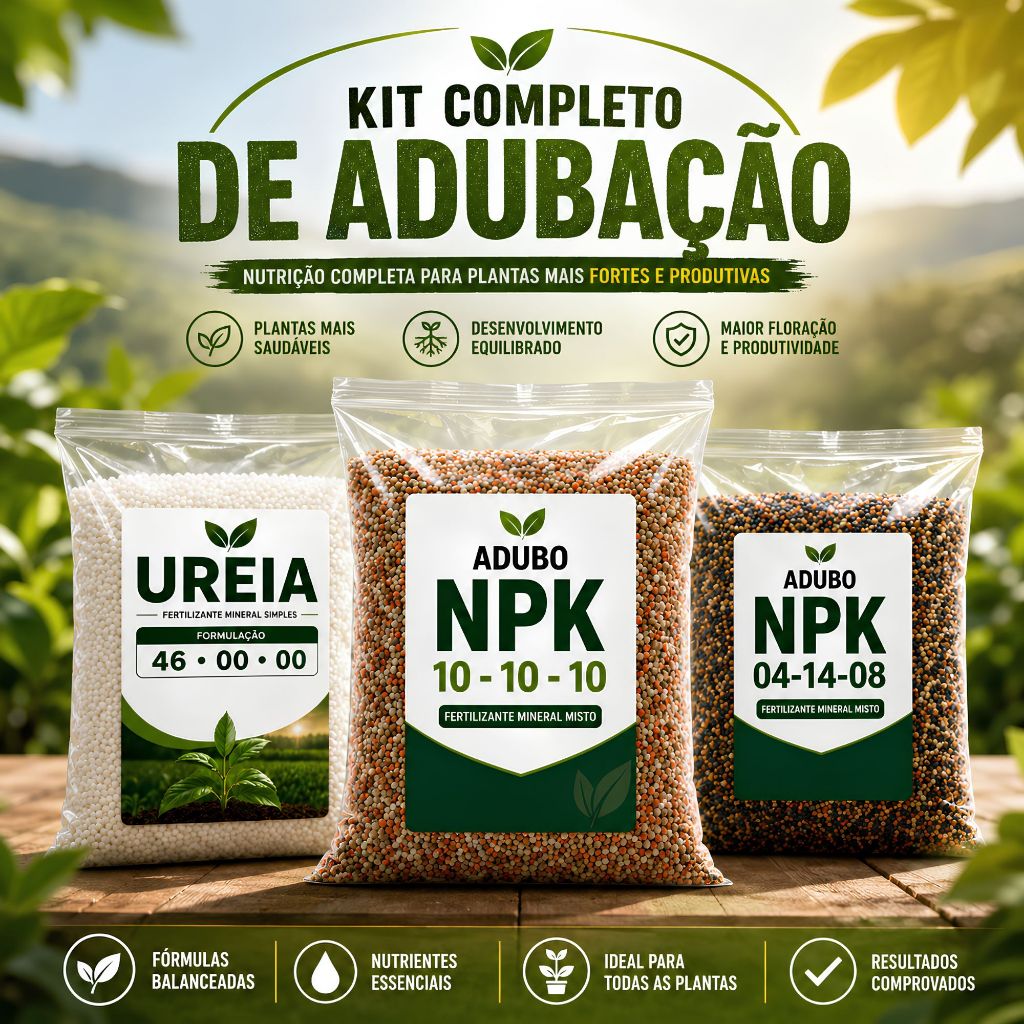 Kit Jardineiro Iniciante Adubação Completa para Plantas I Hortaliças I Flores I Frutíferas