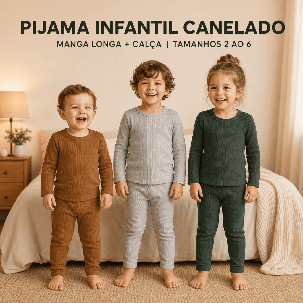 Pijama Infantil Canelado Ribana Manga Longa e Calça Unissex 2 ao 6