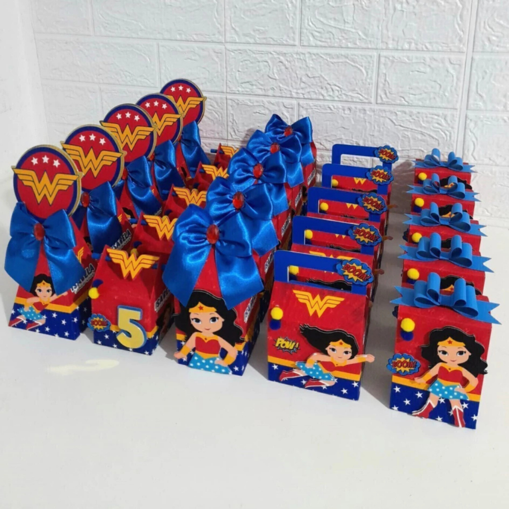 Kit Caixinhas Personalizadas PEGUE E MONTE Lembrancinha Festa Infantil Aniversário –Mulher Maravilha