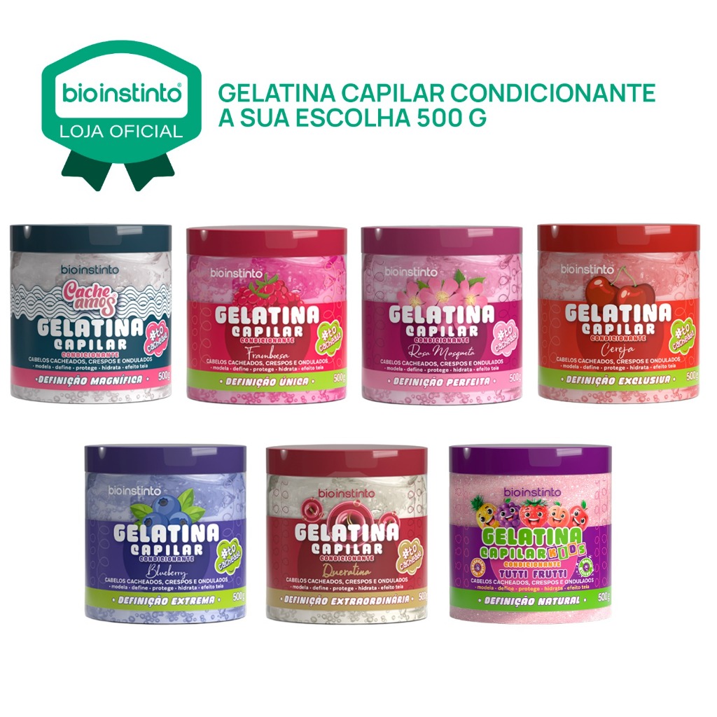 01 UN GELATINA CAPILAR Bio Instinto 500g Definição Cachos, Ondulados Crespos e Cacheados Efeito Teia
