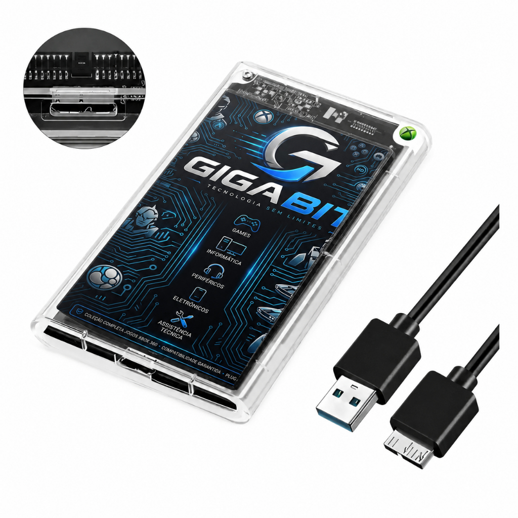 HD para Xbox 360 você escolhe todos os seus jogos e funciona em todos os Xbox 360 PLUG E PLAY! Modelo 320GB