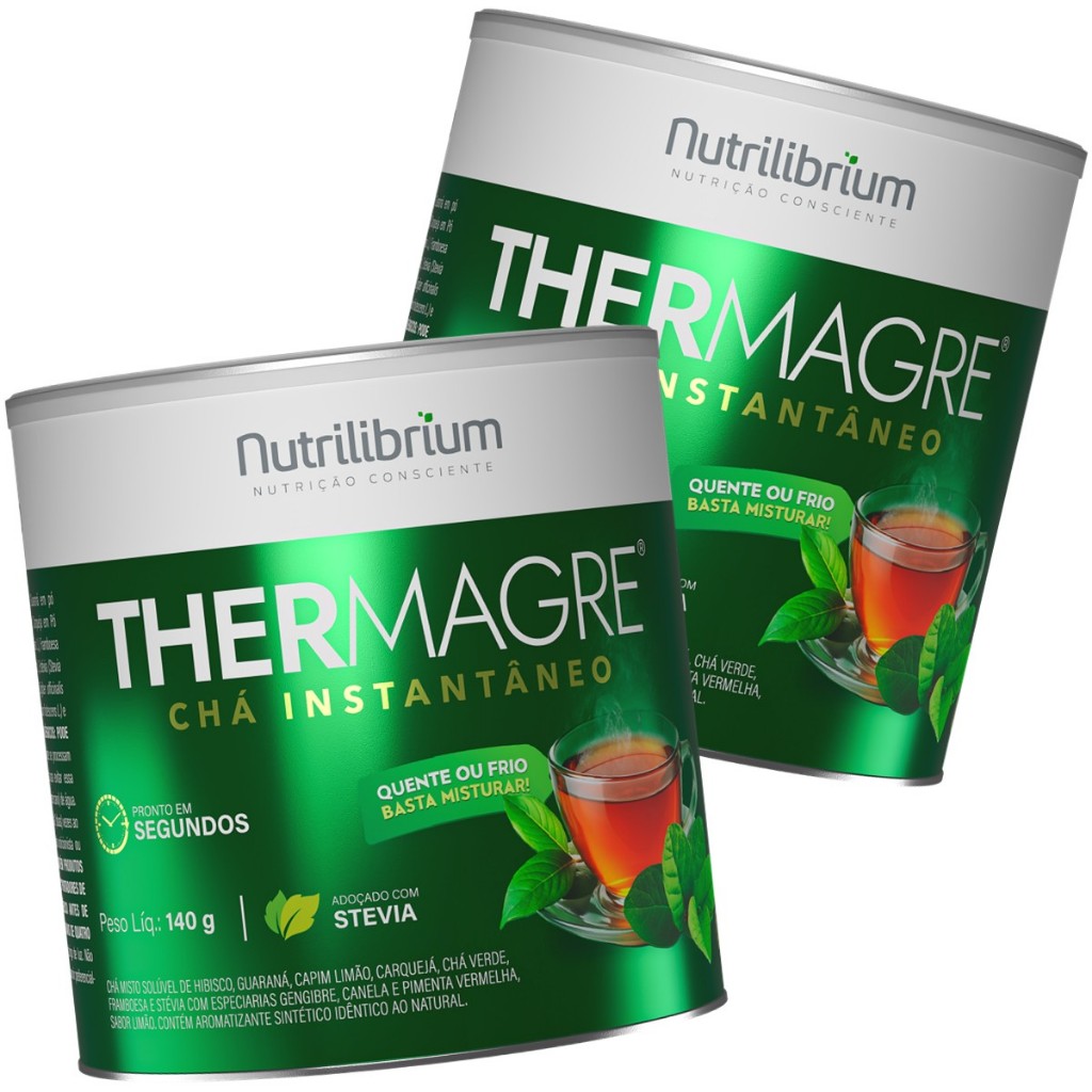 Kit 2x Chá Thermagre 140g Solúvel Chá Verde Quente Ou Frio Nutrilibrium