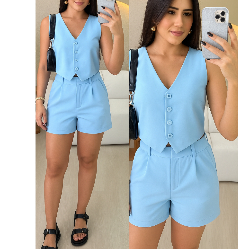 Conjunto Casual E Social Composto POR Shorts E Colete