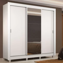 Guarda Roupa Casal Madesa Lyon 3 Portas de Correr com Espelho 2 Gavetas com Pés - Branco