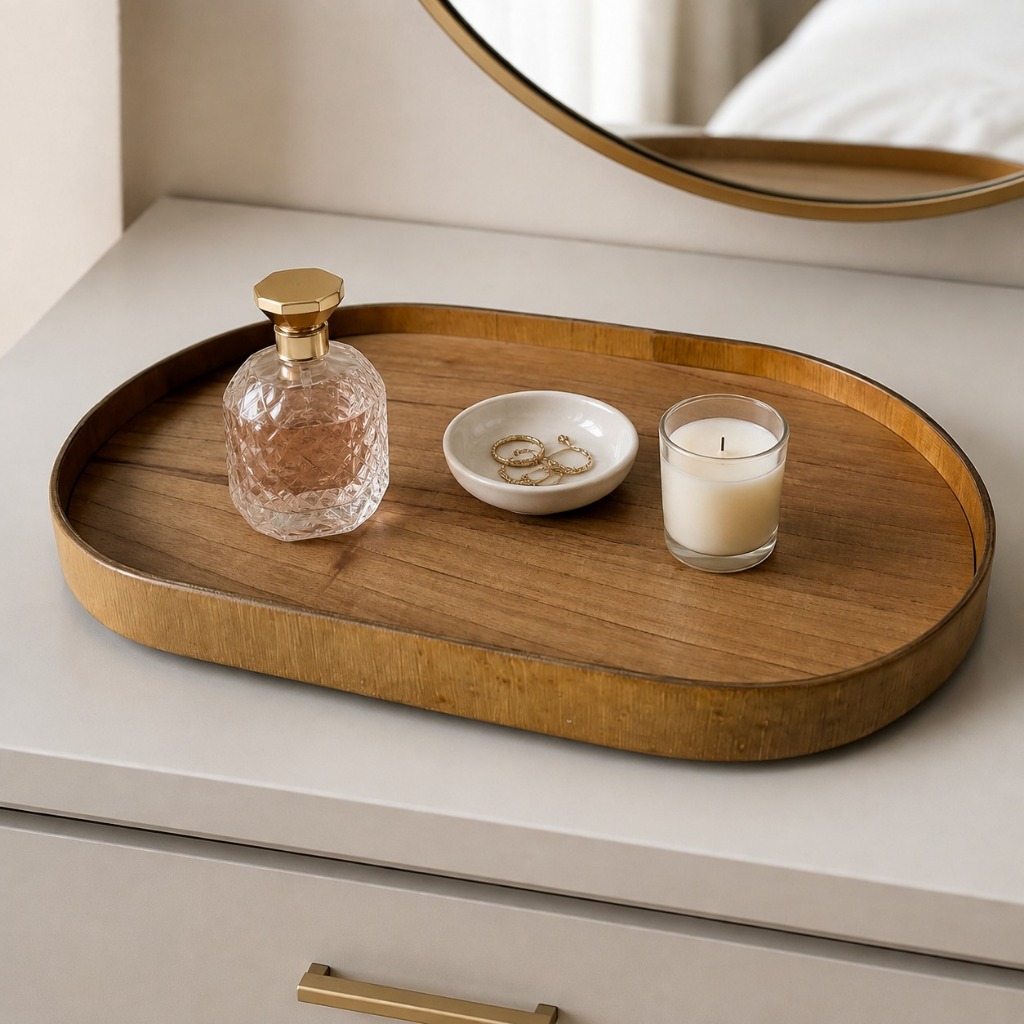 Bandeja Decorativa Oval Premium Flutuante para Lavabo Mesa de Centro Aparador Cantinho do Café Organizadora Design Luxo