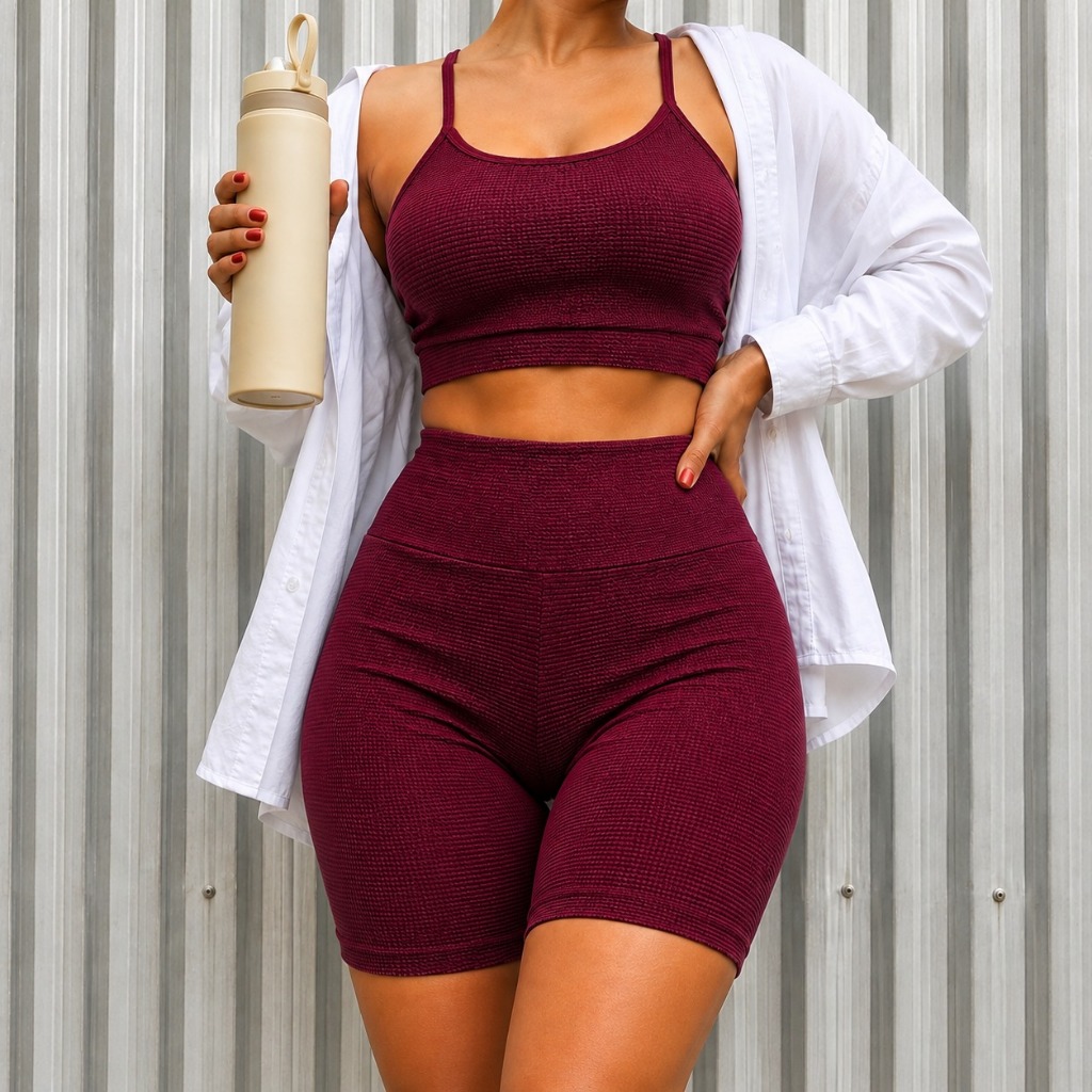 Conjunto Feminino Short+Top Tecido Anaruga Zero transparencia Moda Fitness Verão 2026 Pra Academia Treino e Corrida