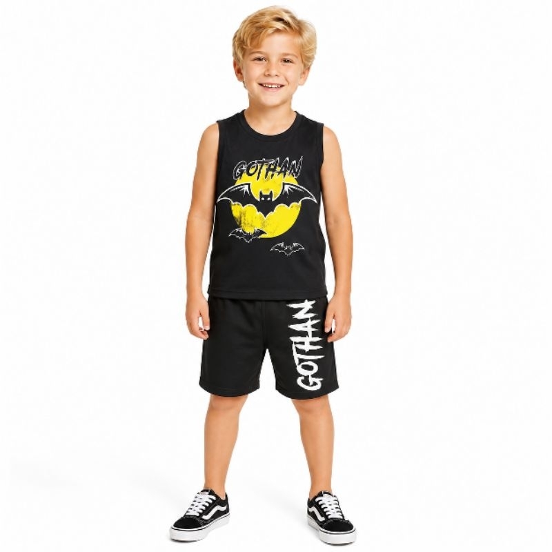 Conjunto regata infantil de menino malha 100% algodão estampada de morcego